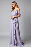 A Line Spaghetti Straps Long Lilac Formal Dress With Ruffles