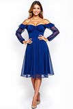 Long Sleeve Off The Shoulder Midi Royal Blue Formal Dress