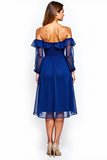 Long Sleeve Off The Shoulder Midi Royal Blue Formal Dress