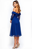 Long Sleeve Off The Shoulder Midi Royal Blue Formal Dress