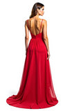 Red A Line Asymmetrical Chiffon Formal Dress With Ruffles