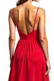 Red A Line Asymmetrical Chiffon Formal Dress With Ruffles