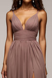 Dusk V-Neck A Line Long Formal Dress With Slit