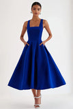 Royal Blue A Line Square Neck Formal Dress