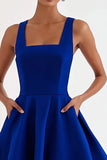 Royal Blue A Line Square Neck Formal Dress