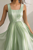 Light Green A Line Square Neck Long Formal Dress