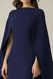 Navy Cape Midi Formal Dress