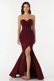 Burgundy Mermaid Strapless Formal Dress