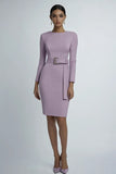 Lilac Bodycon Short Formal Dress with Long Sleeves