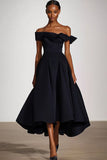 Off The Shoulder A Line Black Satin Formal Dress