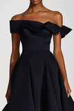 Off The Shoulder A Line Black Satin Formal Dress