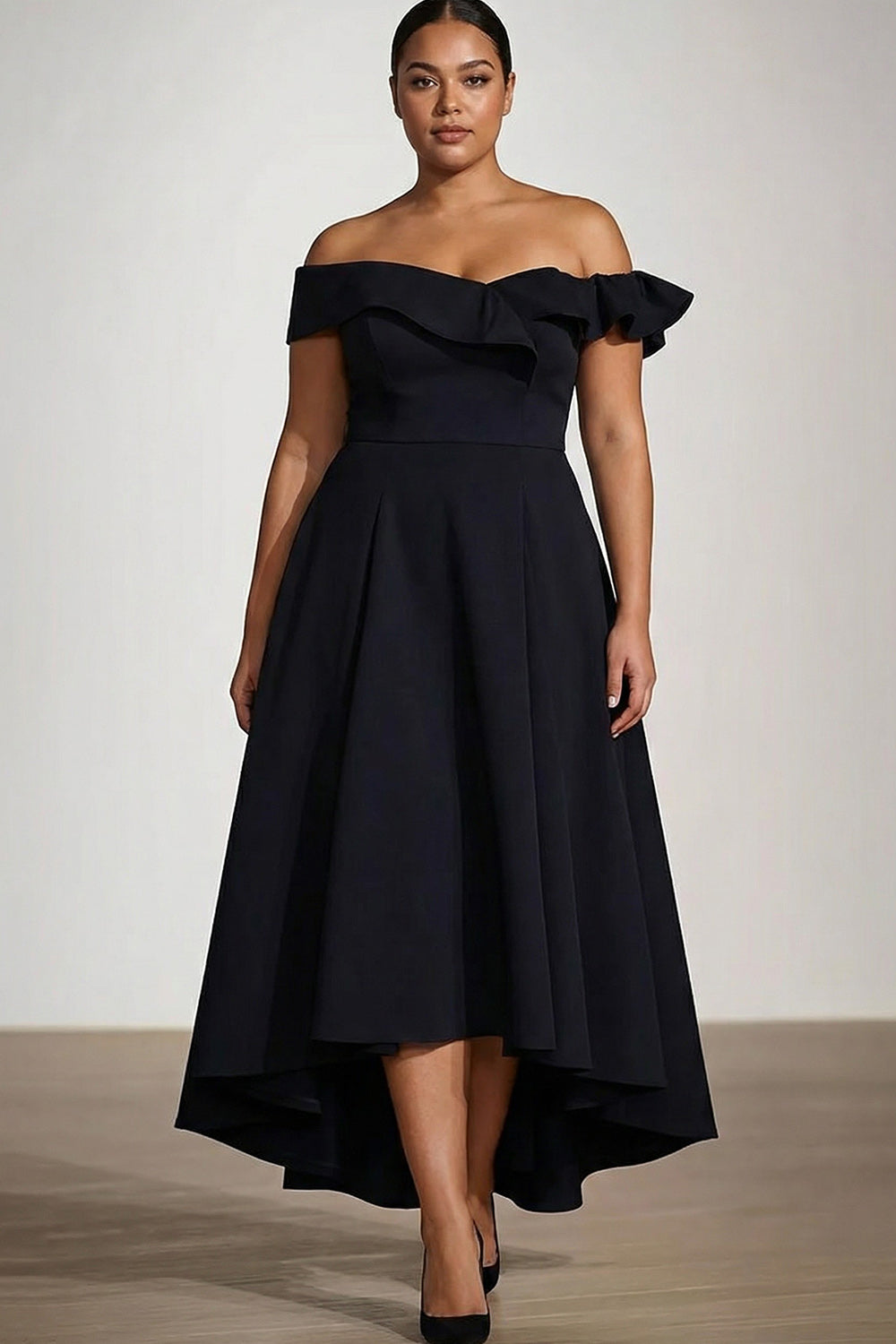 Zapaka Women Plus Size Black Formal Dress A Line Off The Shoulder Ruched Satin Midi Party Dress, Black / US20W Zapaka Women Plus Size Black Formal Dress A Line Off The Shoulder Ruched Satin Midi Party Dress, Black / US20W