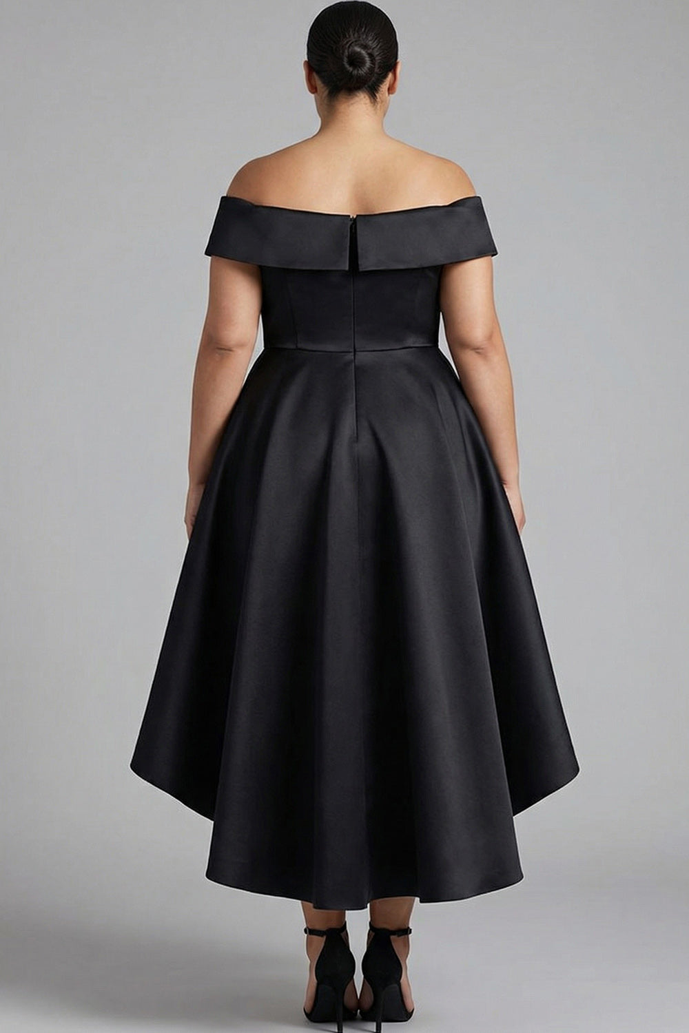 Zapaka Women Plus Size Black Formal Dress A Line Off The Shoulder Ruched Satin Midi Party Dress, Black / US20W Zapaka Women Plus Size Black Formal Dress A Line Off The Shoulder Ruched Satin Midi Party Dress, Black / US20W