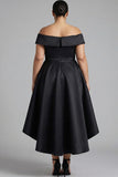 Off The Shoulder A Line Plus Size Black Satin Formal Dress