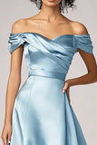 Sky Blue Off The Shoulder A Line Satin Formal Dress