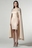 Champagne Satin Cape Midi Formal Dress