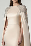 Champagne Satin Cape Midi Formal Dress