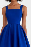 Royal Blue Square Neck Ruched Midi Formal Dress