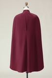 Burgundy Sheath High Neck Midi Formal Dress with Cape
