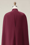 Burgundy Sheath High Neck Midi Formal Dress with Cape