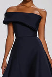 One Shoulder Navy Satin Formal Dress