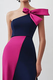 Navy Fuchsia Cold Shoulder Sheath Formal Dress