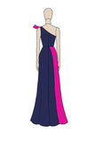 Navy Fuchsia Cold Shoulder Sheath Formal Dress