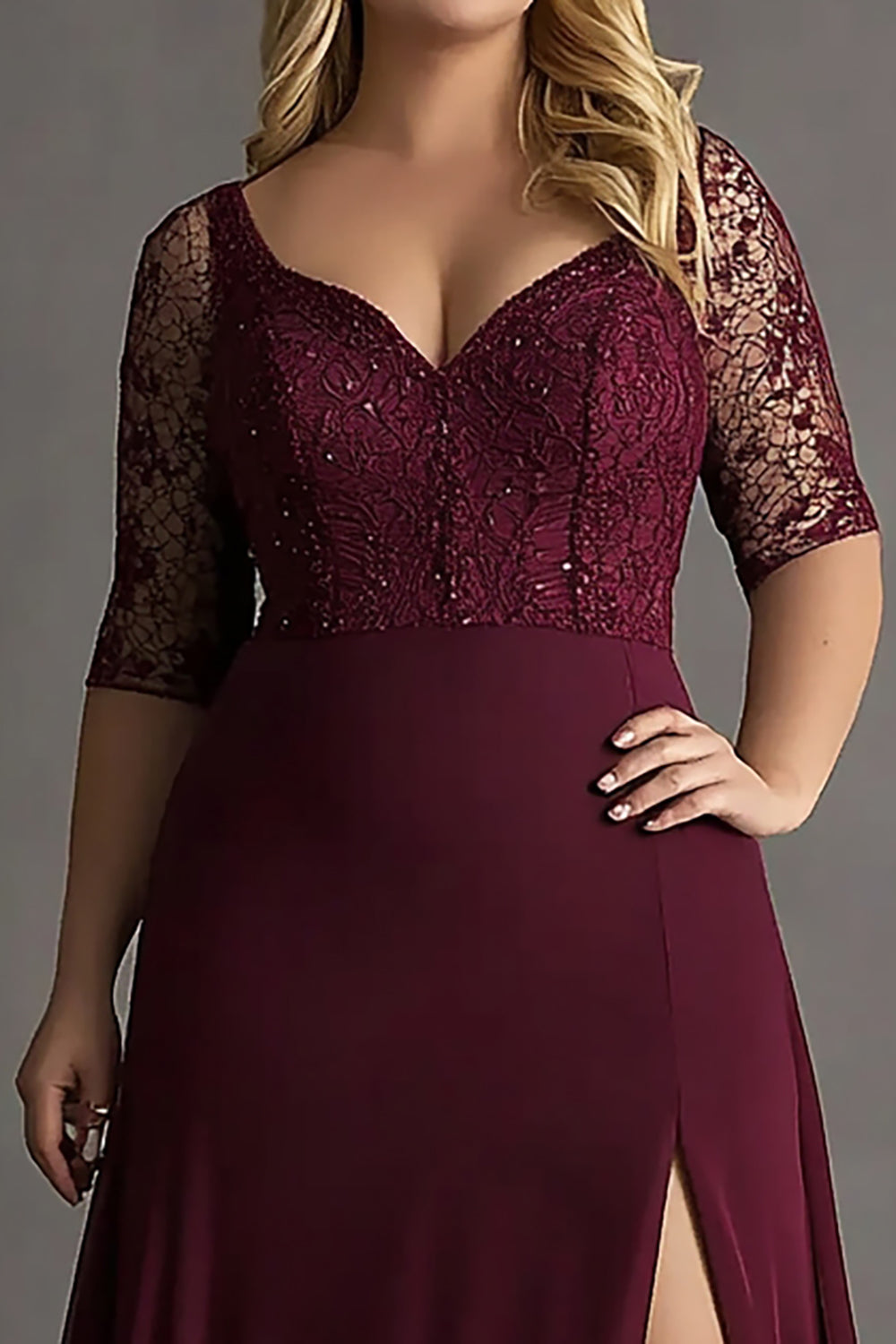 ZAPAKA Women Burgundy Long Choir Dress with Slit A Line Chiffon Half Sleeves V-Neck Formal Dress with Lace ZAPAKA Women Burgundy Long Choir Dress with Slit A Line Chiffon Half Sleeves V-Neck Formal Dress with Lace