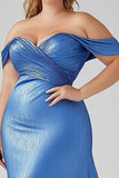 Mermaid Blue Off The Shoulder Ruched Plus Long Formal Dress