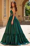 Dark Green Spaghetti Straps Satin Ball Gown Prom Dress
