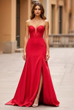 Red Mermaid Lace Sweetheart Long Prom Dress with Slit