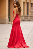 Red Mermaid Lace Sweetheart Long Prom Dress with Slit