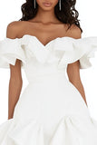 White Ruffle Off The Shoulder Mini Graduation Dress