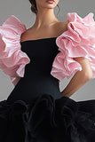 A Line Ruffles Short Sleeves Short Little Black Dress
