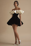 A Line Off The Shoulder Pleated Velvet Short Little Black Dress