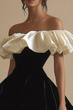A Line Off The Shoulder Pleated Velvet Short Little Black Dress