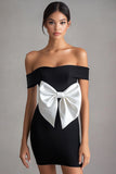 Bodycon Off The Shoulder Bow Short Little Black Dress