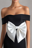Bodycon Off The Shoulder Bow Short Little Black Dress