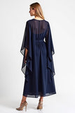 Navy A Line V-Neck Chiffon Mother of the Bride Dress