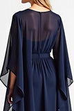 Navy A Line V-Neck Chiffon Mother of the Bride Dress