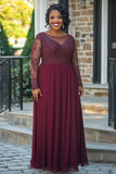 Sparkly Burgundy Sheath Chiffon Long Mother of the Bride Dress with Sequins