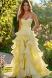 Daffodil A-Line Chiffon Sweetheart Ruffled Long Prom Dress