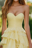 Daffodil Chiffon Sweetheart A-Line Ruffled Long Prom Dress