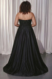 Black Sweetheart A-Line Satin Long Plus Size Prom Dress with Slit