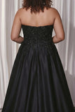 Black Sweetheart A-Line Satin Long Plus Size Prom Dress with Slit