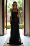 Sparkly Black A Line Spaghetti Straps Long Prom Dress With Sequins