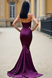 Bodycon Plum Spaghetti Straps Long Satin Prom Dress