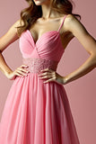 Sparkly Pink A Line Spaghetti Straps Sequined Long Prom Dress