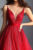 Sparkly Red A Line Spaghetti Straps Long Prom Dress With Sequins