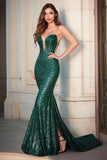 Sparkly Dark Green Sheath Sequin Long Prom Dress With Slit